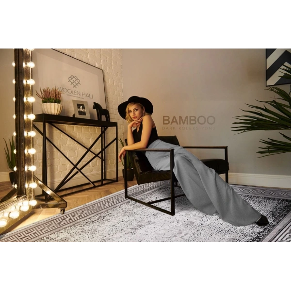 Bamboo Dark Koleksiyonu Akrilik Dokuma Saçaklı Halı 1503 Siyah