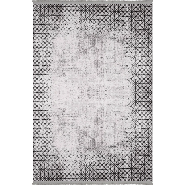 Bamboo Dark Koleksiyonu Akrilik Dokuma Saçaklı Halı 1505 Siyah