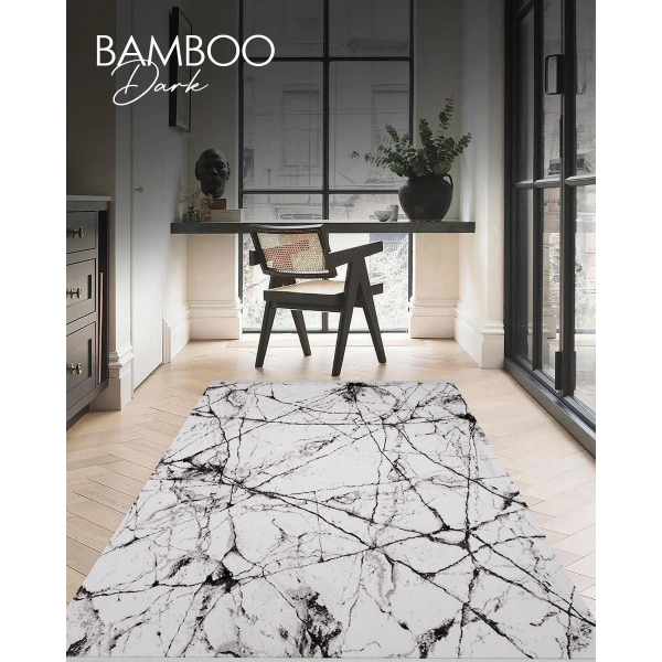 Bamboo Dark Koleksiyonu Akrilik Dokuma Saçaklı Halı 1510 Siyah