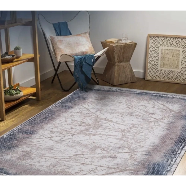 Bamboo Koleksiyonu Akrilik Dokuma Saçaklı Halı 1019 Mavi