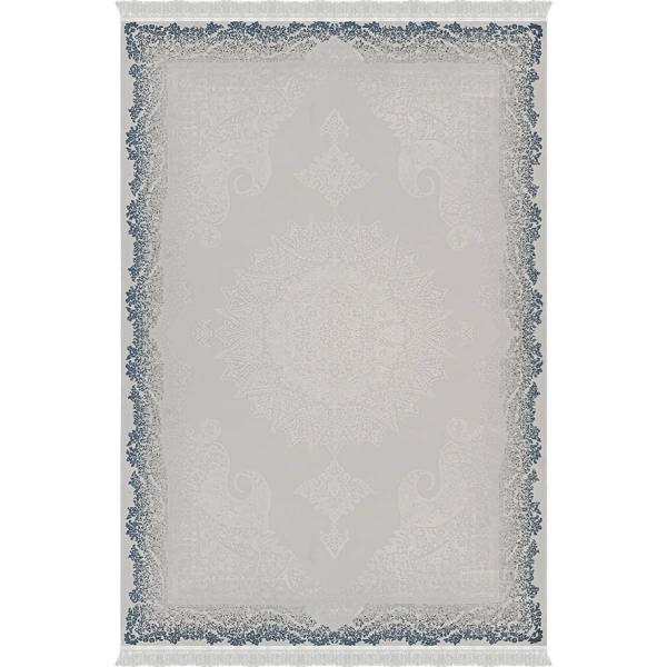 Deluxe Koleksiyonu Viskon Akrilik Dokuma Lüks Saçaklı Halı 6501 Mavi