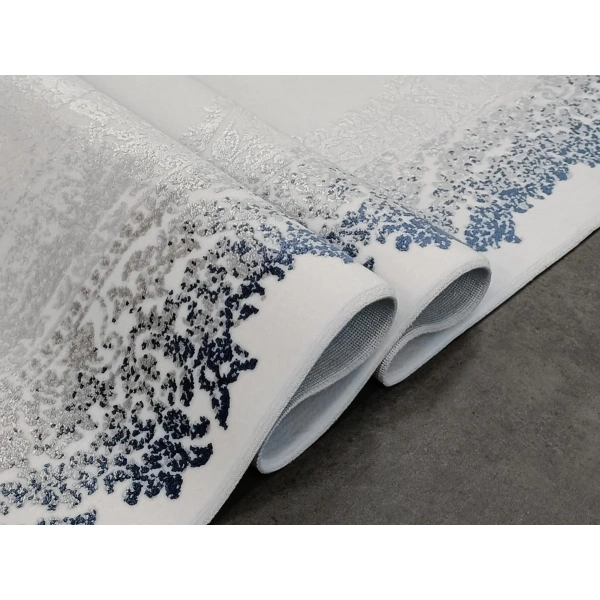 Deluxe Koleksiyonu Viskon Akrilik Dokuma Lüks Saçaklı Halı 6501 Mavi