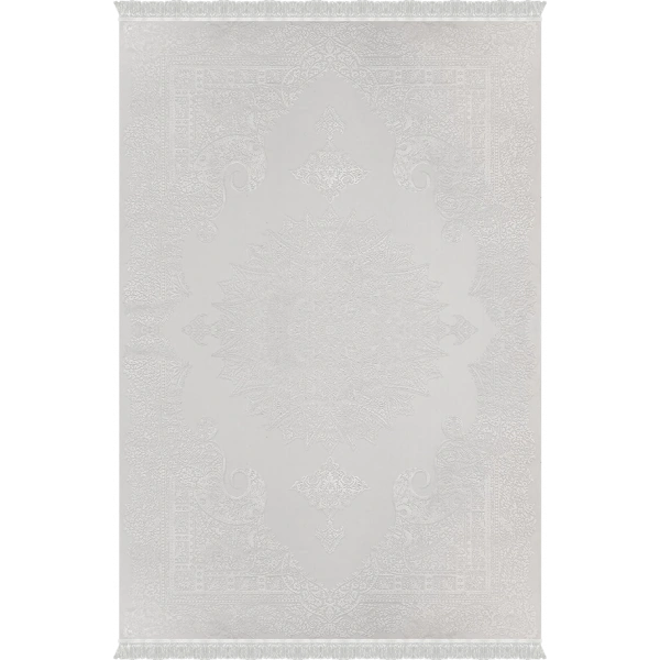 Deluxe Koleksiyonu Viskon Akrilik Dokuma Lüks Saçaklı Halı 6502 Krem