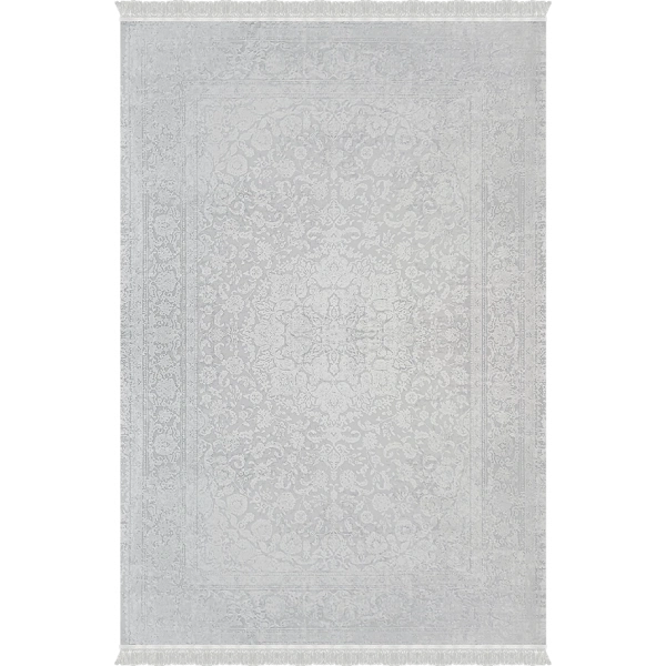 Deluxe Koleksiyonu Viskon Akrilik Dokuma Lüks Saçaklı Halı 6505 Gri