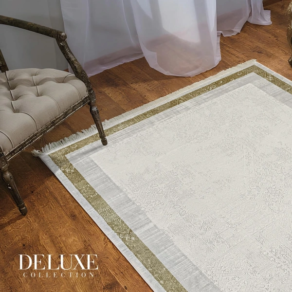 Deluxe Koleksiyonu Viskon Akrilik Dokuma Lüks Saçaklı Halı 6506 Gold