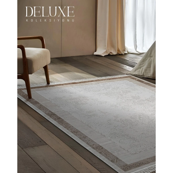 Deluxe Koleksiyonu Viskon Akrilik Dokuma Lüks Saçaklı Halı 6507 Kahve