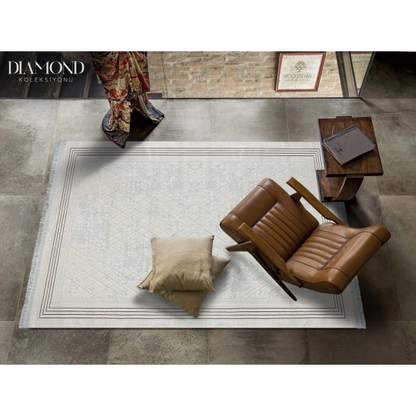 Diamond Koleksiyonu Sık Dokuma Saçaklı Halı 8509 Gold