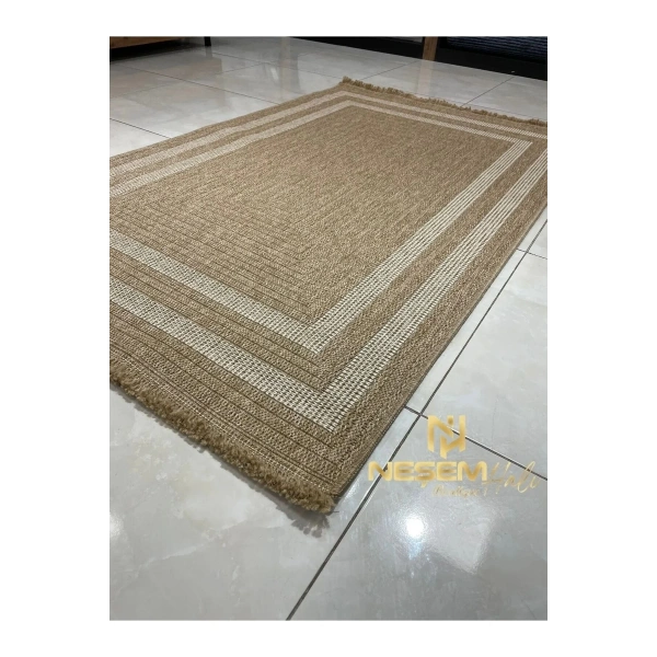 İndia-668-beyaz Hav Toz Vermez Antibakteriyel Kolay Temizlenen Jüt Hasır Görünümlü Halı.