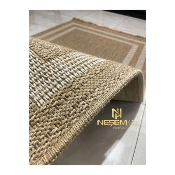 İndia-668-beyaz Hav Toz Vermez Antibakteriyel Kolay Temizlenen Jüt Hasır Görünümlü Halı.