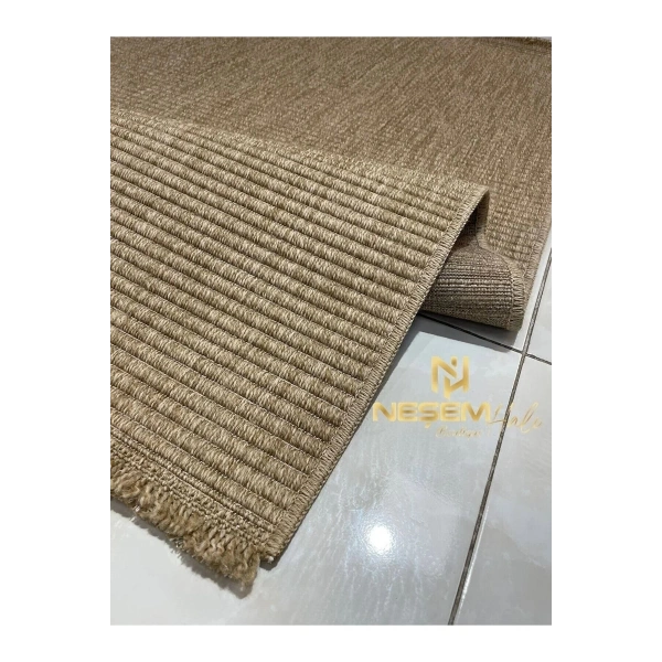 İndia 672 Bej Hav Toz Vermez Antibakteriyel Kolay Temizlenen Jüt Hasır Görünümlü Halı