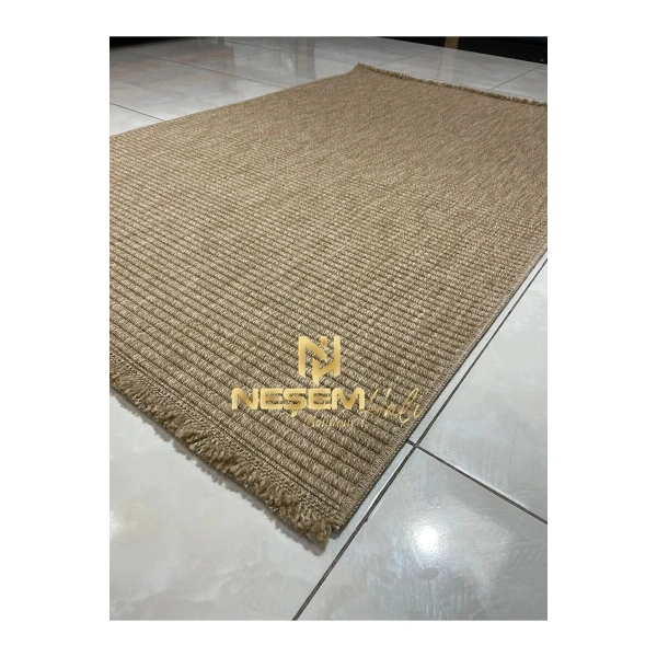 İndia 672 Bej Hav Toz Vermez Antibakteriyel Kolay Temizlenen Jüt Hasır Görünümlü Halı