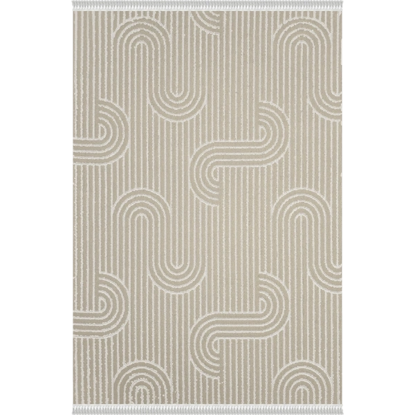 Mu-do Koleksiyonu Dekoratif Modern Saçaklı Halı 8758 Bej