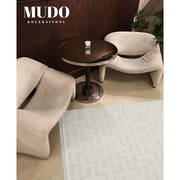 Mudo Koleksiyonu Dekoratif Modern Saçaklı Halı 8752 Krem