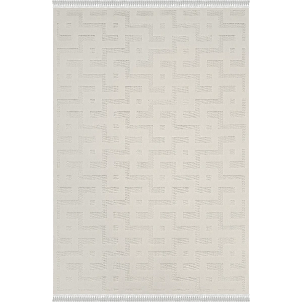 Mudo Koleksiyonu Dekoratif Modern Saçaklı Halı 8752 Krem