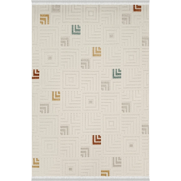 Mudo Koleksiyonu Dekoratif Modern Saçaklı Halı 8754 Multi