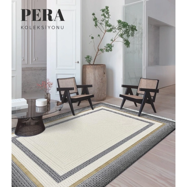 Pera Koleksiyonu %100 Akrilik Dokuma Lüks Saçaklı Halı 4501 Gri