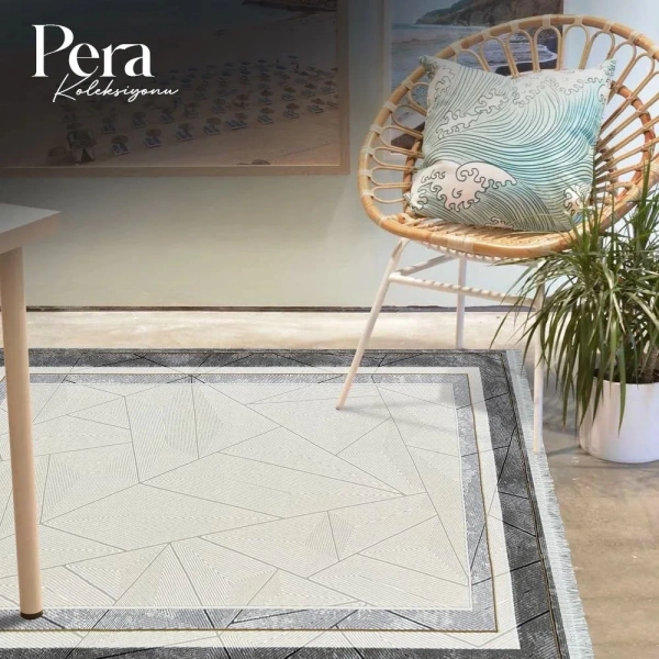 Pera Koleksiyonu %100 Akrilik Dokuma Lüks Saçaklı Halı 4503 Gri