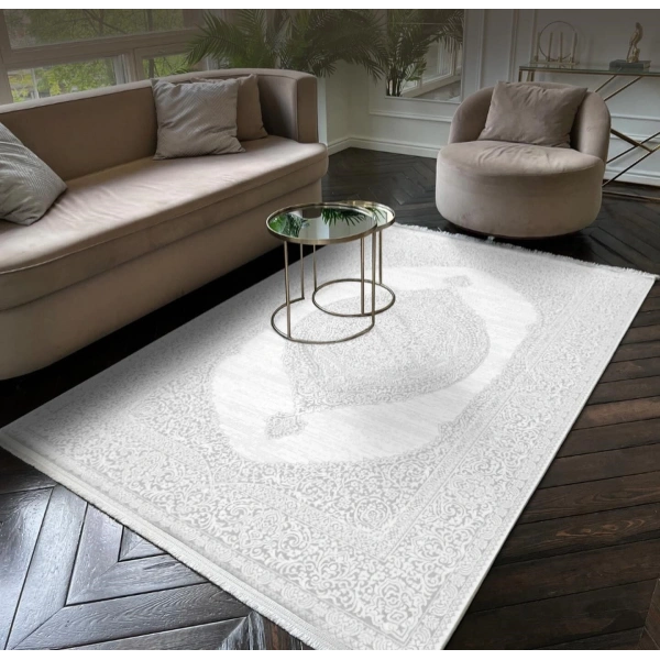 Pera Koleksiyonu %100 Akrilik Dokuma Lüks Saçaklı Halı 4507 Krem