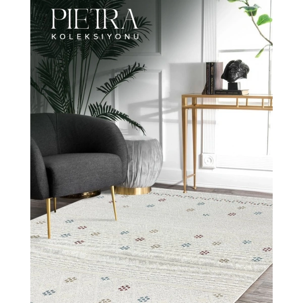 Pietra Koleksiyonu Dekoratif Modern Saçaklı Halı 8203 Multi