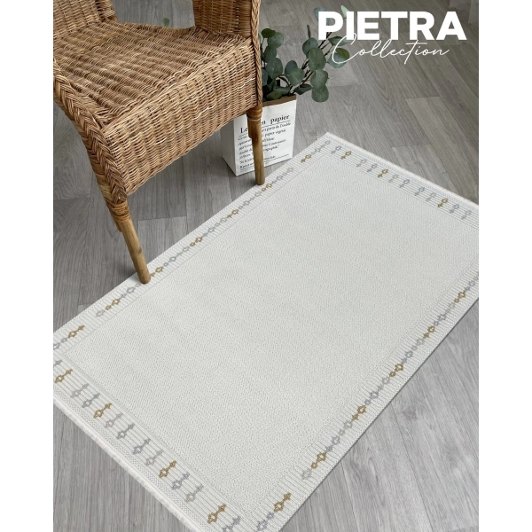 Pietra Koleksiyonu Dekoratif Modern Saçaklı Halı 8208 Sarı