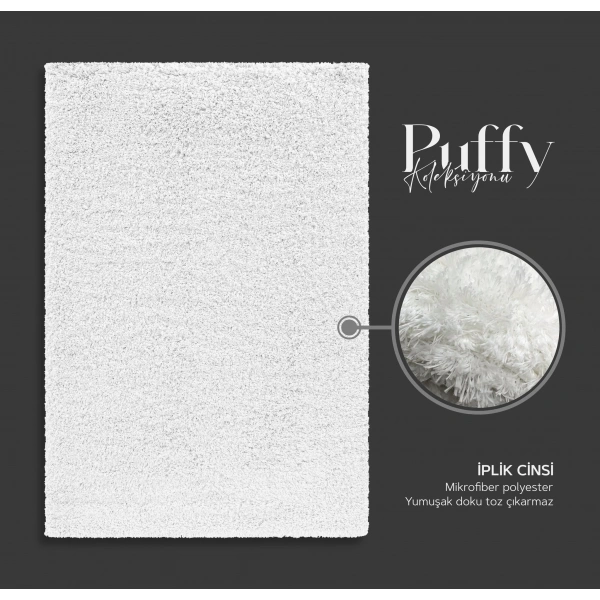 Puffy Koleksiyonu Shaggy Uzun Tüylü Halı 4001 Beyaz