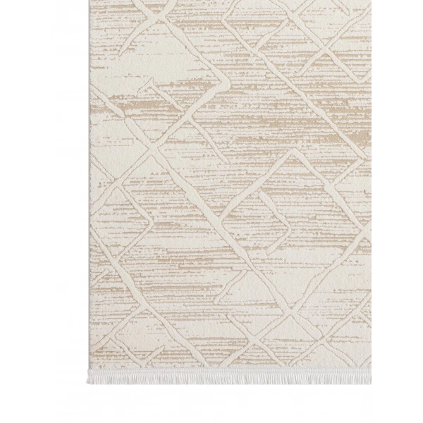 Seyran Asya Koleksiyonu %100 Akrilik Kalın Saçaklı Halı 522 Bej