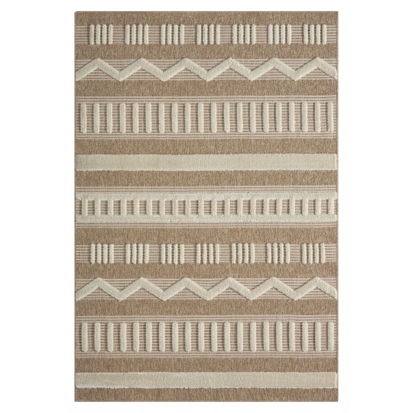 Seyran Marakeş Koleksiyonu Hav Toz Vermez Etnik Halı 676 Kahve Beyaz