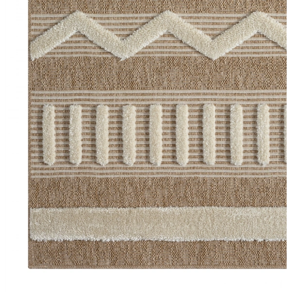 Seyran Marakeş Koleksiyonu Hav Toz Vermez Etnik Halı 676 Kahve Beyaz