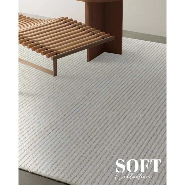 Soft  Koleksiyonu Modern Saçaklı Halı 8303 Krem