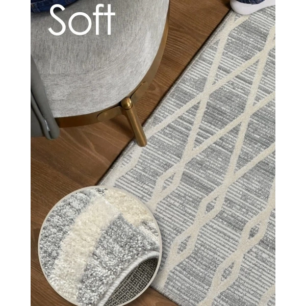 Soft  Koleksiyonu Modern Saçaklı Halı 8305 Gri