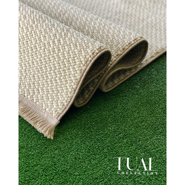 Tual Koleksiyonu Modern Saçaklı Halı 8401 Bej