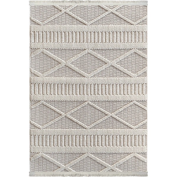 Tual Koleksiyonu Modern Saçaklı Halı 8404 Krem