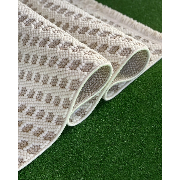 Tual Koleksiyonu Modern Saçaklı Halı 8405 Bej