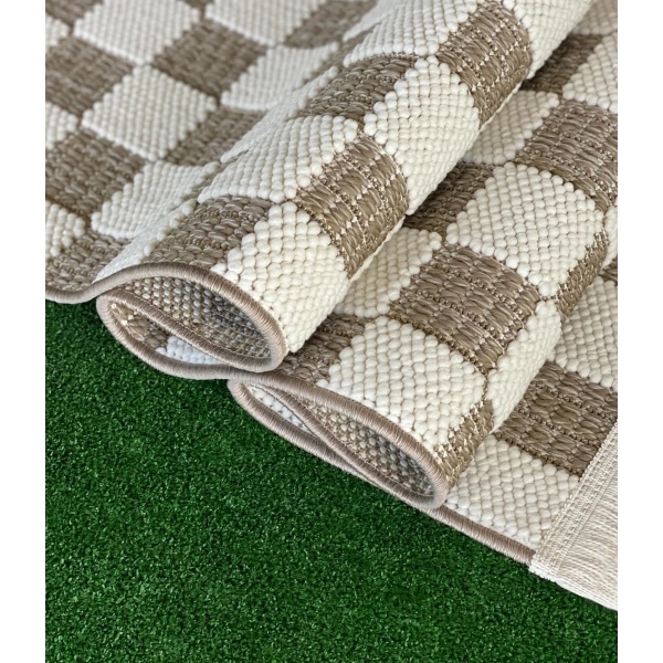 Tual Koleksiyonu Modern Saçaklı Halı 8408 Kahve