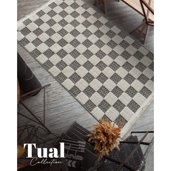 Tual Koleksiyonu Modern Saçaklı Halı 8408 Kahve