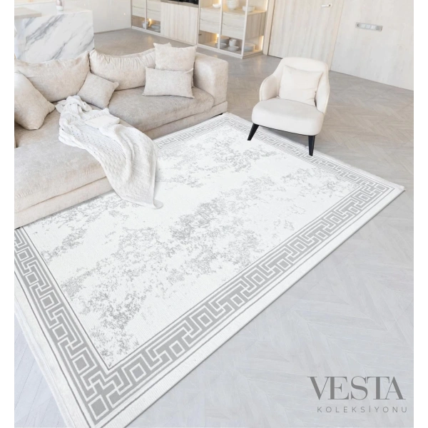 Vesta Koleksiyonu Akrilik Dokuma Saçaklı Halı 3753 Gri