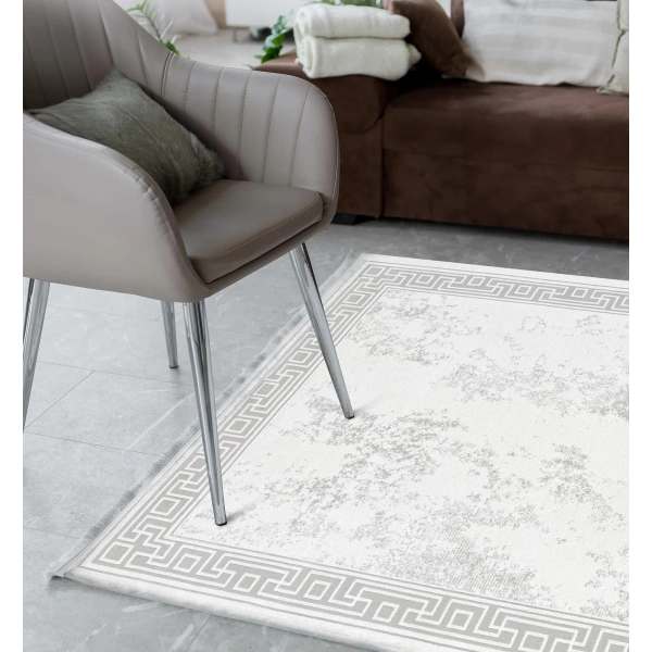 Vesta Koleksiyonu Akrilik Dokuma Saçaklı Halı 3753 Gri