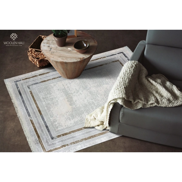 Victoria Koleksiyonu Viskon Akrilik Dokuma Lüks Saçaklı Halı 6003 Gold