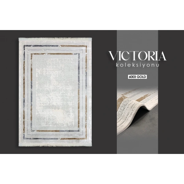 Victoria Koleksiyonu Viskon Akrilik Dokuma Lüks Saçaklı Halı 6003 Gold
