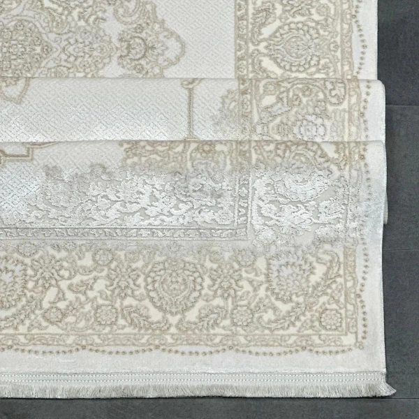 Victoria Koleksiyonu Viskon Akrilik Dokuma Lüks Saçaklı Halı 6010 Bej