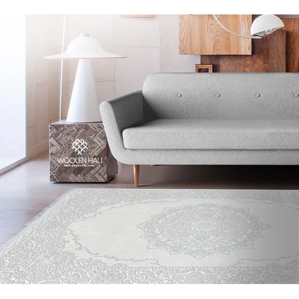 Victoria Koleksiyonu Viskon Akrilik Dokuma Lüks Saçaklı Halı 6011 Gri