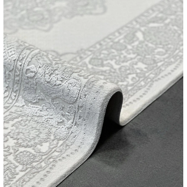 Victoria Koleksiyonu Viskon Akrilik Dokuma Lüks Saçaklı Halı 6011 Gri