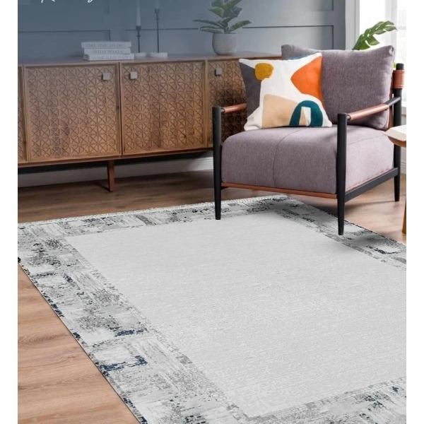 Victoria Koleksiyonu Viskon Akrilik Dokuma Lüks Saçaklı Halı 6012 Mavi