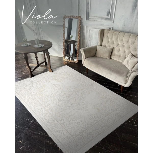 Viola Koleksiyonu Akrilik Dokuma Saçaklı Halı 3402 Krem