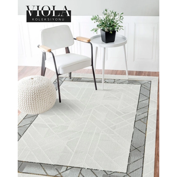 Viola Koleksiyonu Akrilik Dokuma Saçaklı Halı 3403 Gri