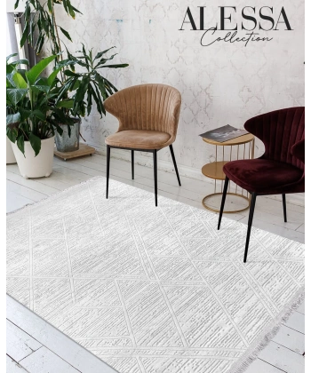 Alesta Koleksiyonu Akrilik Dokuma Saçaklı Halı 3505 Krem