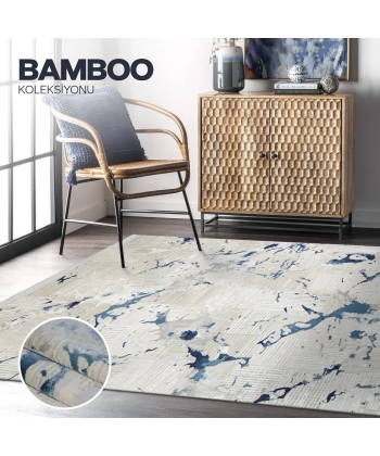 Bamboo Koleksiyonu Akrilik Dokuma Saçaklı Halı 1005 Mavi