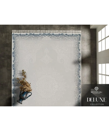 Deluxe Koleksiyonu Viskon Akrilik Dokuma Lüks Saçaklı Halı 6501 Mavi