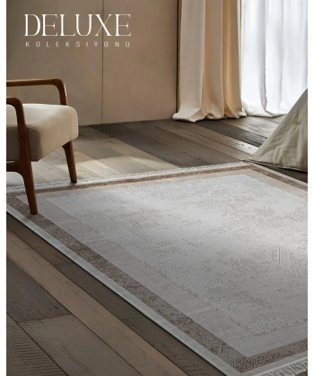 Deluxe Koleksiyonu Viskon Akrilik Dokuma Lüks Saçaklı Halı 6507 Kahve