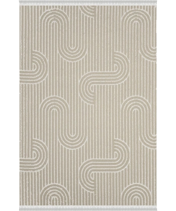 Mu-do Koleksiyonu Dekoratif Modern Saçaklı Halı 8758 Bej